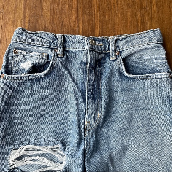 Free People Women’s 27 Denim Jeans Lita Straight Leg Fray Distressed Ripped - Picture 3 of 16